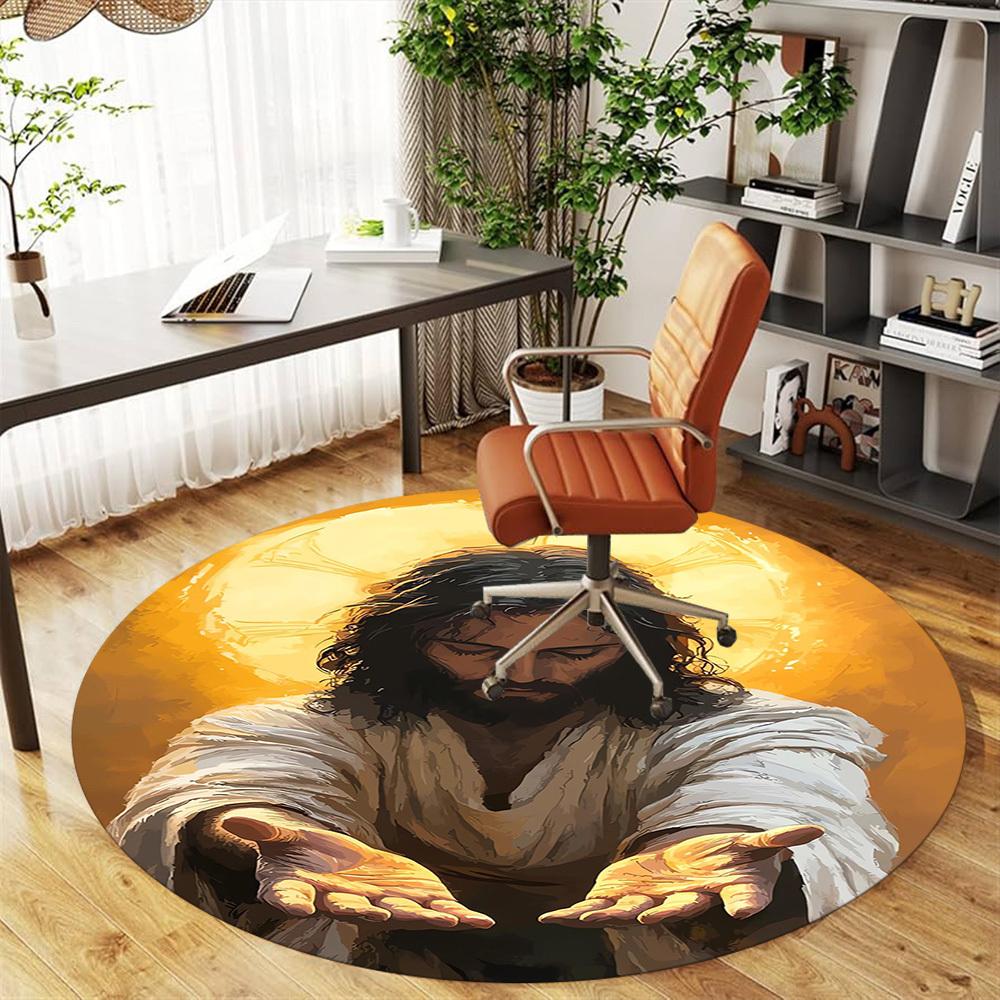 1PC Devout Light Hands Round Chair mat Area Rug - Non-Slip, Floor Mat for Office, Bedroom, home decor Christmas Gift c0528122