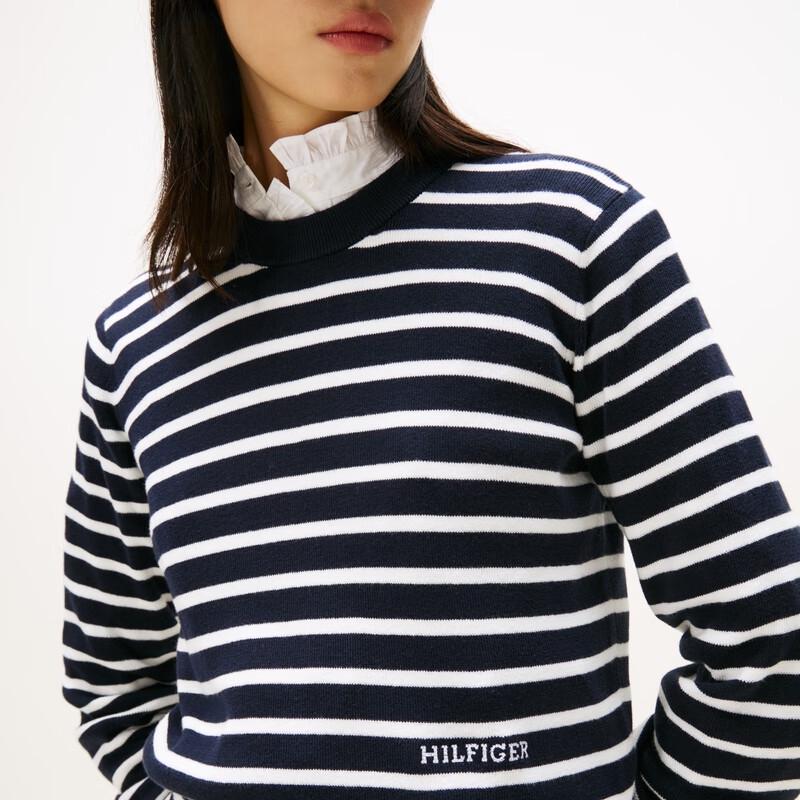 Tommy Hilfiger Женский полосатый вязаный топ с круглым вырезом из чистого хлопка