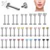 ZS 10 Pcs/lot Colorful CZ Crystal Labret Lip Monroe Piercing Set 16g Stainless Steel Cartilage Tragus Helix Piercings 6/8/10MM