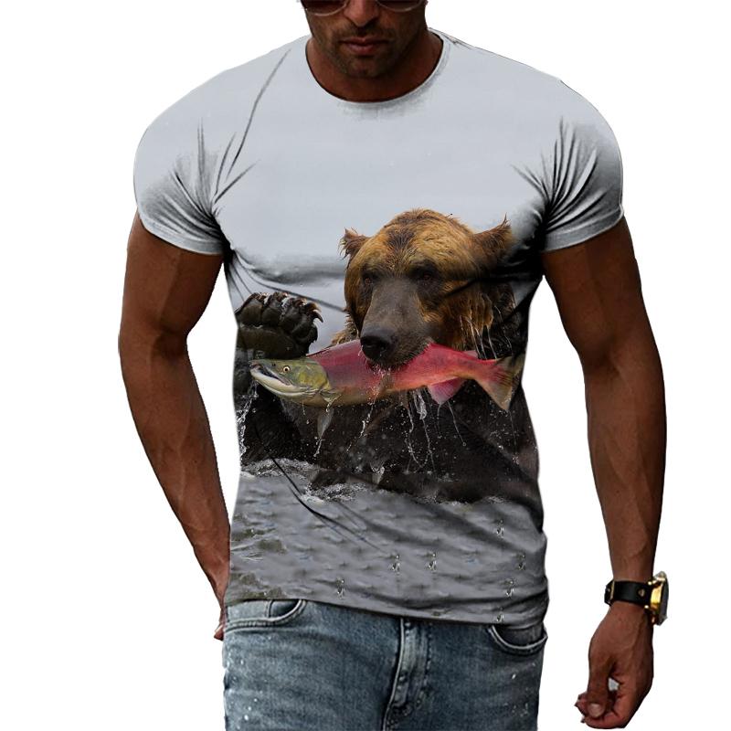 Летняя мода, креативный образ, мужская футболка с круглым воротником, топы с короткими рукавами, панда, белый медведь, драгоценный мир, король леопарда