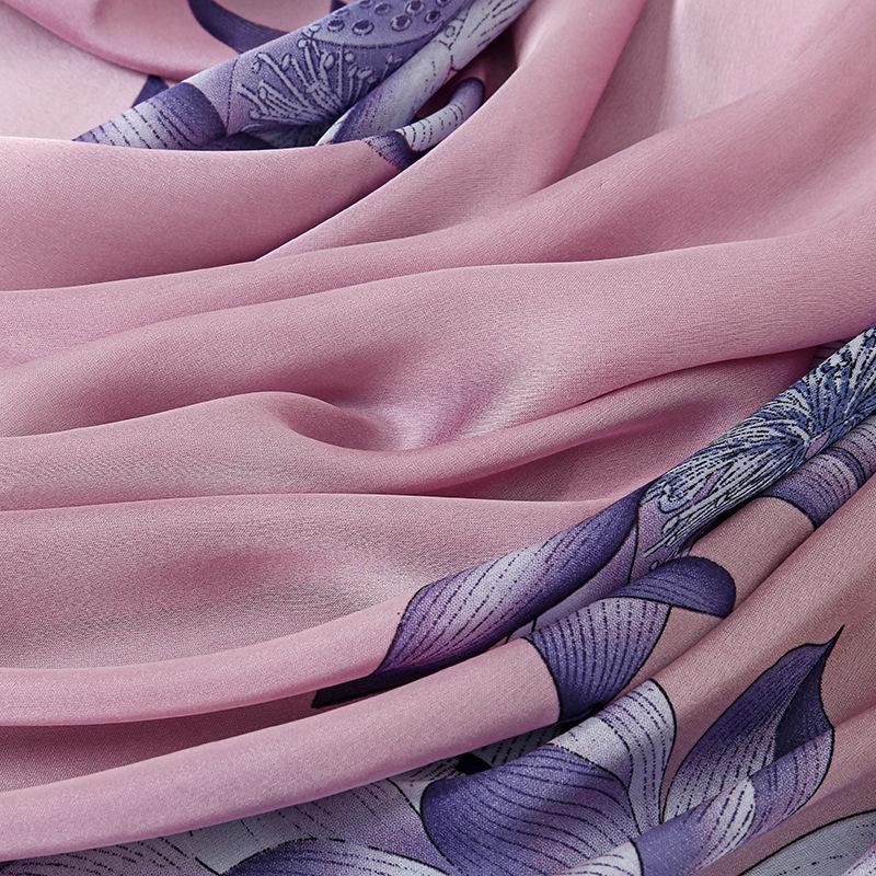 Шелковый шарф с принтом цветка лотоса, ранняя весенняя женская шаль от солнца