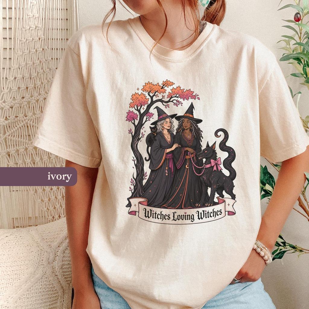 Witches Loving Witches Lesbian Pride and kids tshirt, Comfort Colors Sapphic Tee