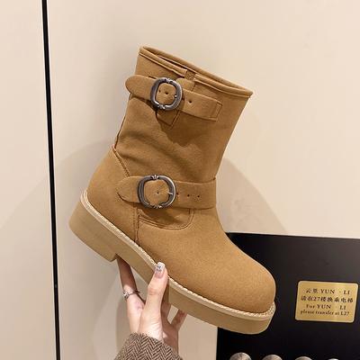Женская обувь, распродажа, женские сапоги до середины икры, ретро-современные сапоги, женские туфли с пряжкой на ремне и круглым носком, на низком каблуке