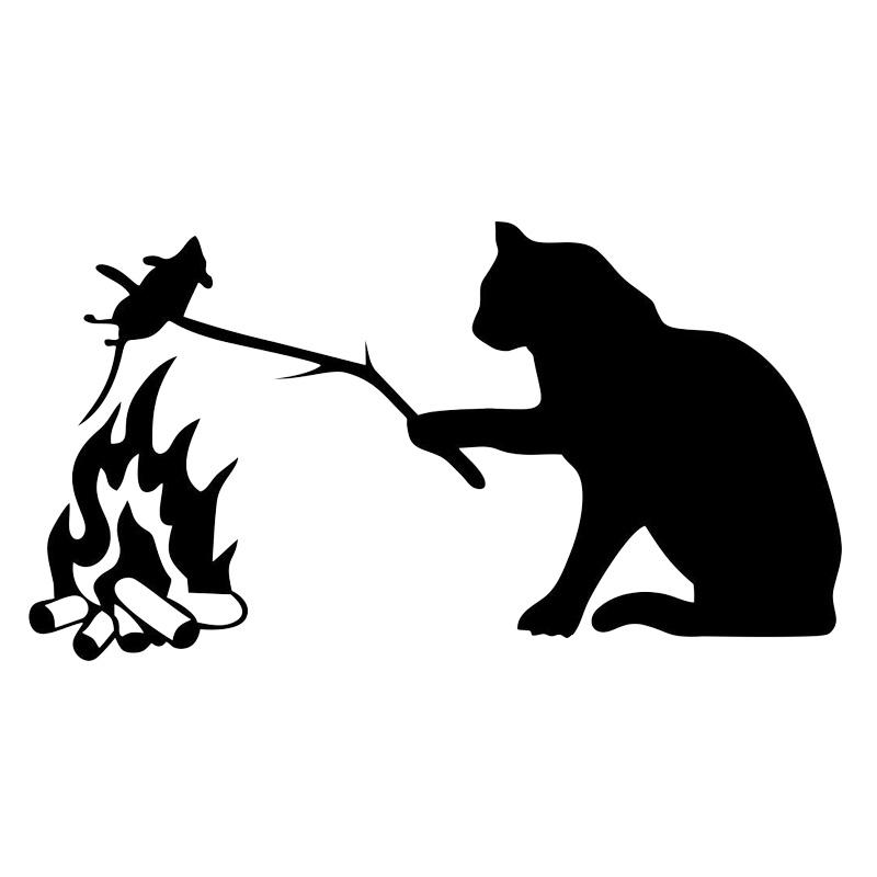 CK3377# Cat Fries A Mouse Sticker On The Car Vinyl Decal Waterproof Decoration For Rear Window Car Stickers