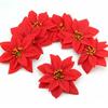 12pcs Christmas Poinsettias Red/Gold Velvet Decorative Artificial Flowers Christmas Flowers of Velvet Christmas Decorations Items