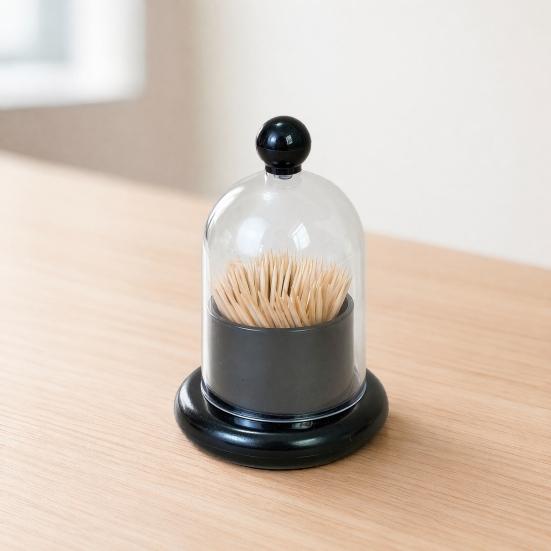 Toothpick Dispenser with Clear Dome Lid, Modern Tooth Picks Storage Container, Kitchen Dining Table Toothpick Holder Box Jar