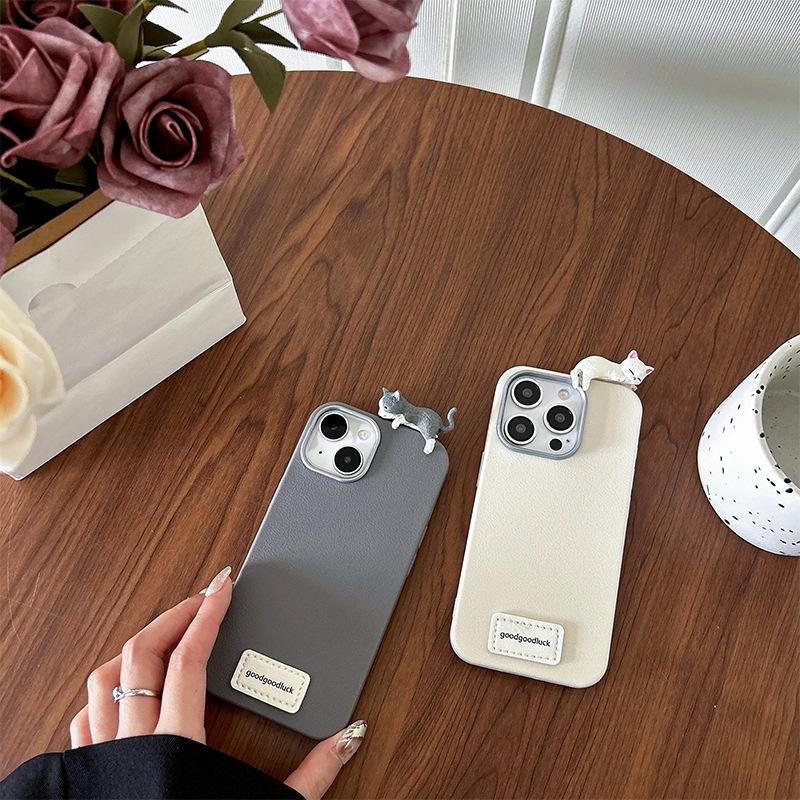 Милый Чехол для Телефона с Котенком Подходит для Iphone17Promax Силиконовый ТПУ Имитация Кожи Apple 15 Тонкий Защита от Падений.