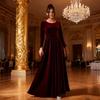 Женское бархатное платье макси, повседневное, с круглым вырезом, длинными рукавами, А-силуэта, платье-свинг, осеннее, для коктейльной вечеринки, формальное платье для гостьи на свадьбе