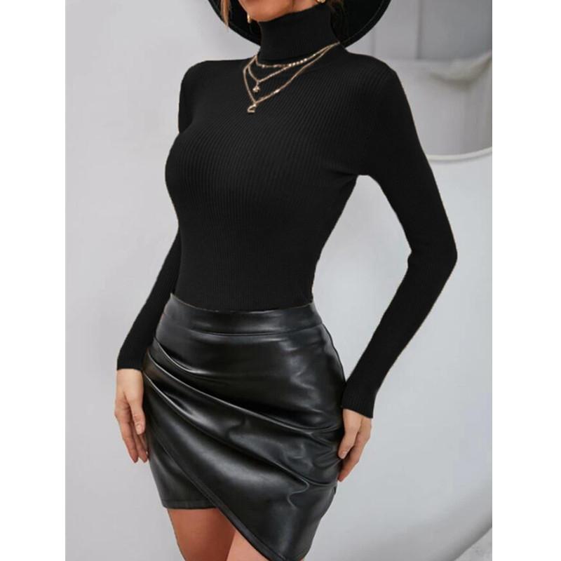 Женский свитер с длинным рукавом, водолазка, вязаный пуловер, свитер, повседневная вязаная блузка, осенне-зимний джемпер