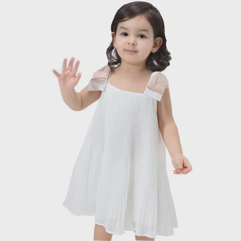 Pleated Chiffon Summer Princess Dress with Big Bow for Girls