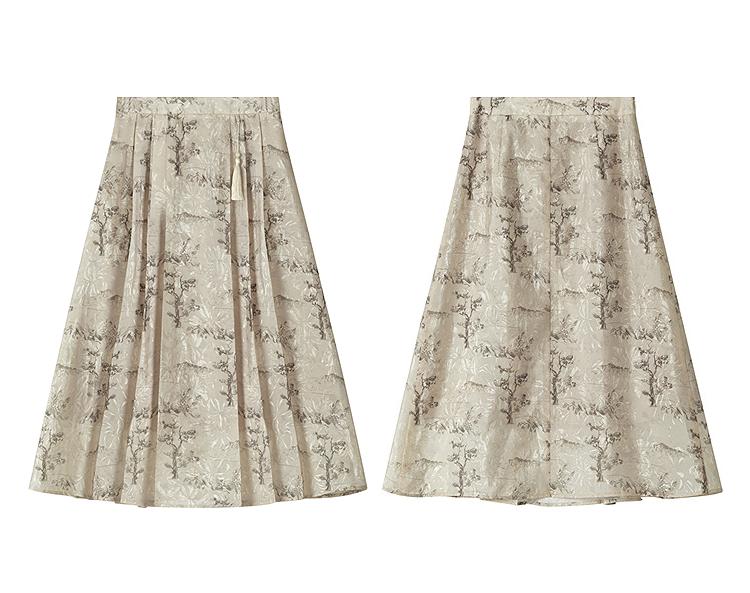 [Same as in the mall] Lagogo Lago Valley new style tassel fairy jacquard new Chinese style horse face skirt for women