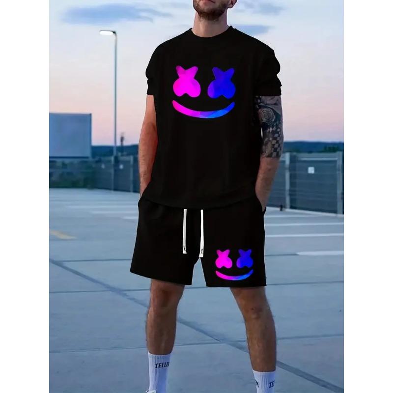 Мужская футболка шорты костюм Street Harajuku Wind футболка с короткими рукавами + шорты Мужской костюм шорты комплект из двух предметов Большой размер