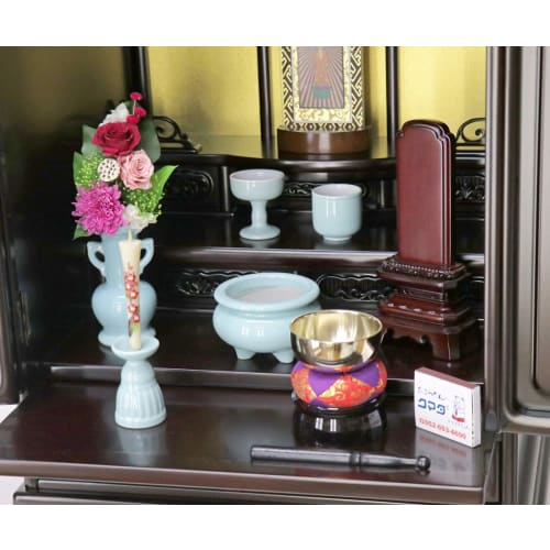 5-piece Buddhist altar set in plain celadon ceramic with bell and incense burner ash included for modern miniature Buddhist altars