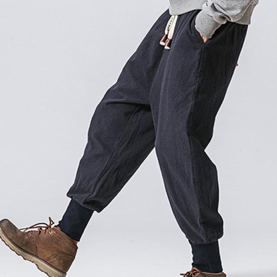 Хлопковые и льняные эластичные большие мужские повседневные брюки в китайском стиле