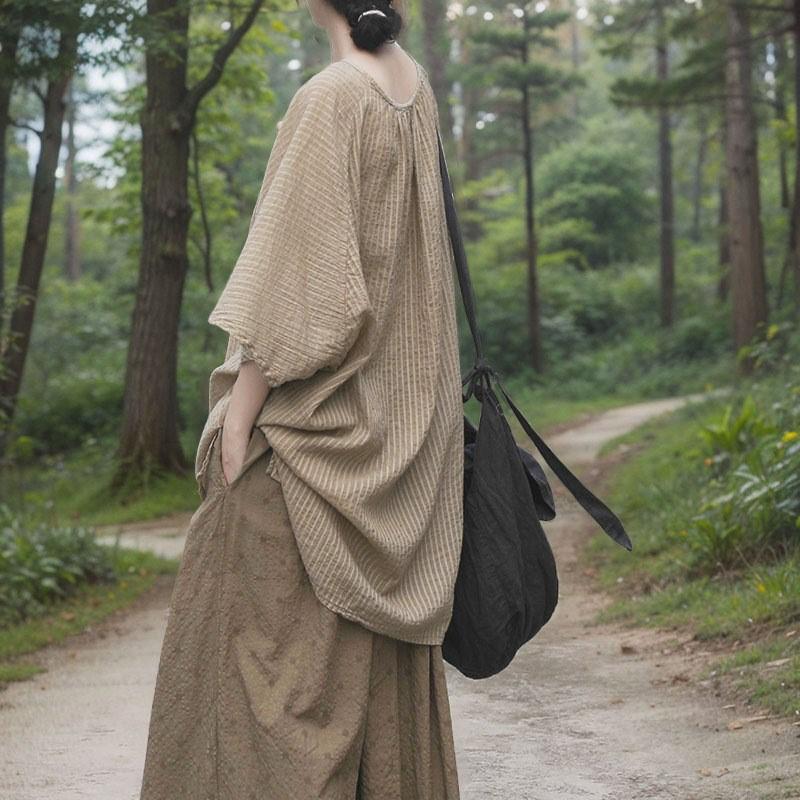 Johnature Женские винтажные футболки с рукавами летучая мышь, полосатые летние футболки с круглым вырезом, свободные, мягкие