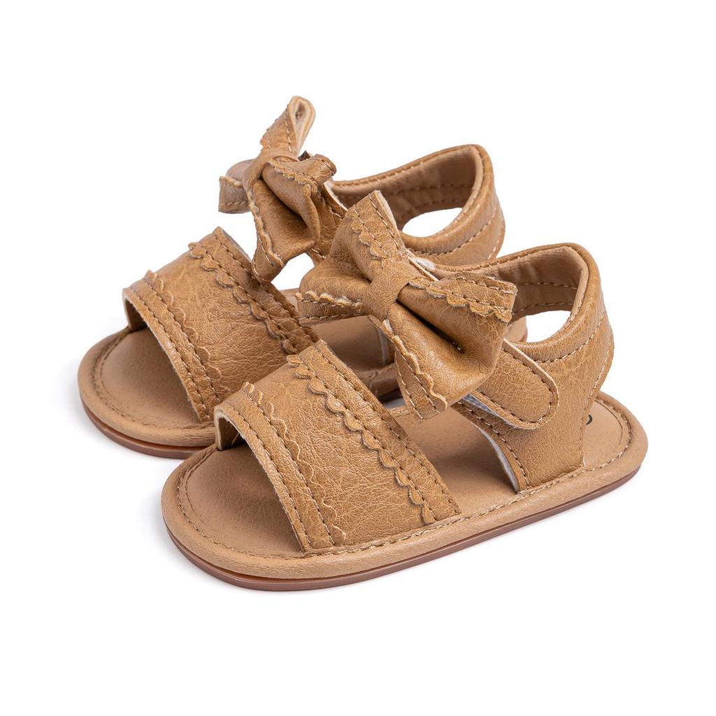 2025 Summer Bow PU Baby Girl Sandals - Korean Style Cute Solid Color Walker Shoes
