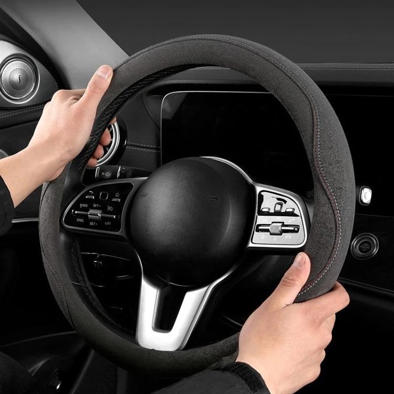 Orange Suede Car Steering Wheel Cover for All Season Sweat Absorbing Anti Slip Wear-resistant Breathable Car Steering Covers