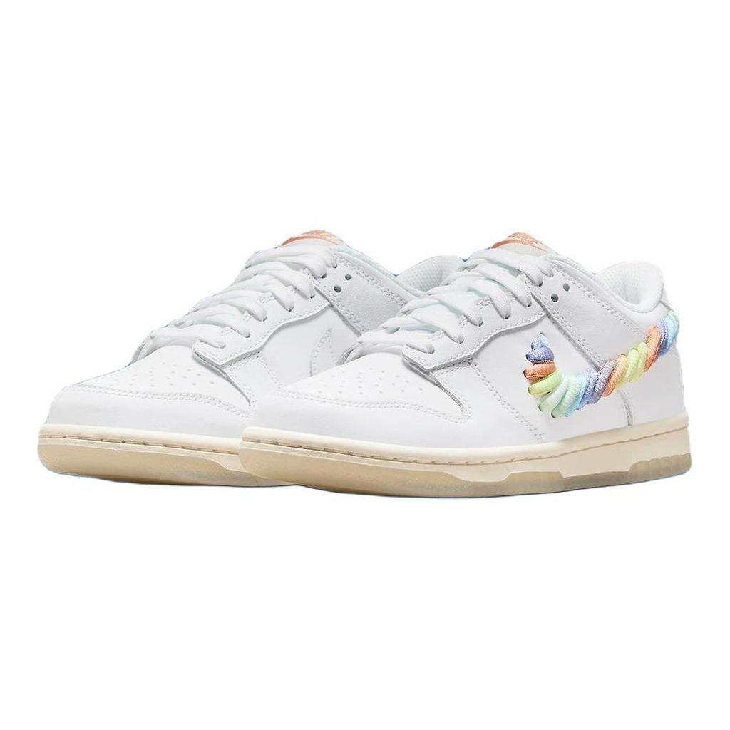 Nike Детские кроссовки Dunk Low PS с радужным кружевом и галочкой, белые многоцветные, темно-пони, FN4862-100