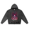 DTG Print Knitted Denim Zip-Up Hoodie Japan Samurai Brother Print Zipper Hoodies
