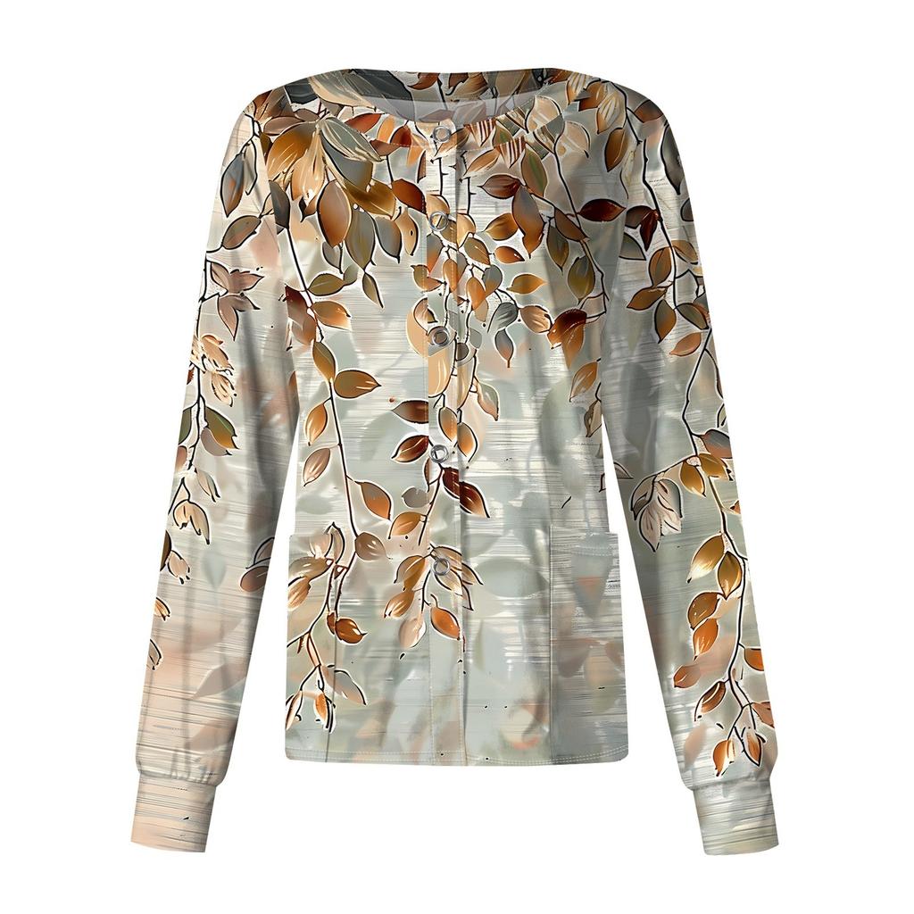 Женский повседневный однобортный однобортный защитная одежда с длинными рукавами и цветочным принтом, кардиган, топ