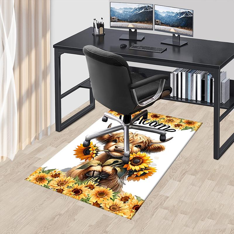 Sunflower Cow Chair Mat Office Carpet, Oversized Rug for Home Decor, Sofa Mat, Desk Pad Gift, Suitable for Bedroom, Living Room, Various Rooms