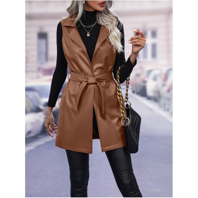 Женский жилет из искусственной кожи на весну и осень, однотонный, безрукавка, в стиле Pure Color Temperament