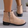Ladies Shoes 2024 Hot Sale Side Zipper Women's Boots Autumn Round Toe Suede Solid Short Barrel Low Heel Large Size Nude Boots