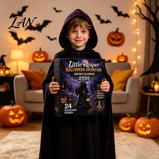 Novelty Gift for Collectors Grim Reaper Advent Calendar 2026, 24 Days Halloween Countdown with Collectible Interactive Holiday Figures, Spooky