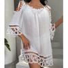 Openwork Lace Shoulder Straps Sexy Fashion Solid Color Loose Relaxing Resort Beach Sunscreen Swimsuit Cover