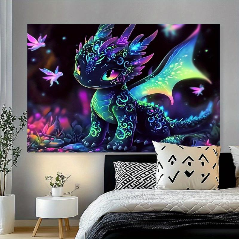 VIKAMA Cute Vitality Dragon Tapestry Banner Unique Bedroom Game Room Easy Installation Home Decoration Wall Hanging