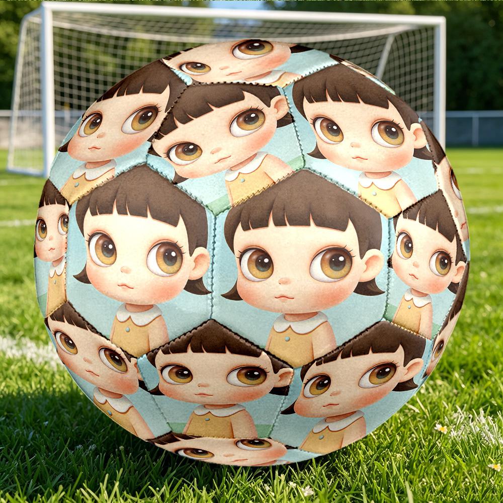 1pc Whimsical Doll Portrait Themed Soccer Ball, Size 5, Lightweight PVC Material, Outdoor Training Soccer Ball Gift. q6221