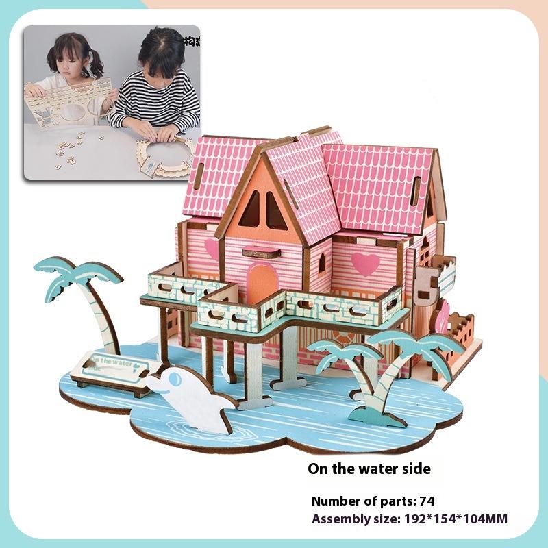 Деревянный 3D-пазл, сборка, модель здания, подросток, сделай сам, стиль, коттедж, развивающие игрушки, маленькие строительные игрушки для дома