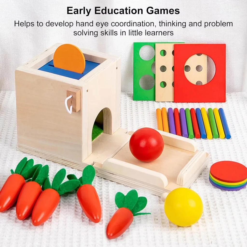 Non-Toxic Wooden Montessori Toys Play Kit Sorting Matching Toy Coin Ball Box Multi-Function Stick Pull Radish Game Baby Learning Kids Toy