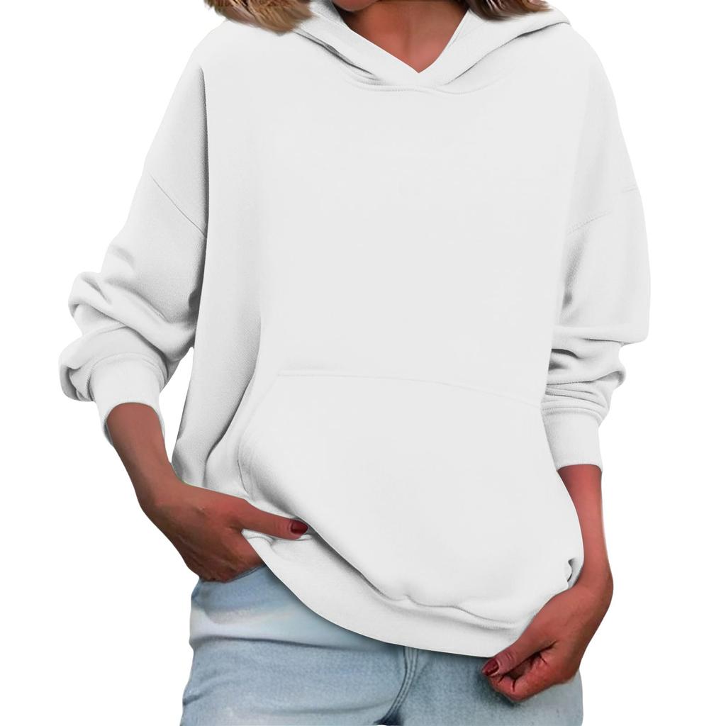 Women's Loose Long Sleeved Solid Color Casual Fleece Pullover Hooded Sweatshirt
