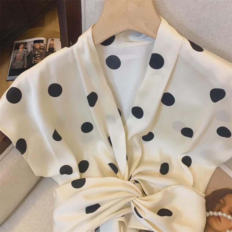 Летняя рубашка в горошек в стиле ретро для женщин 2024 года