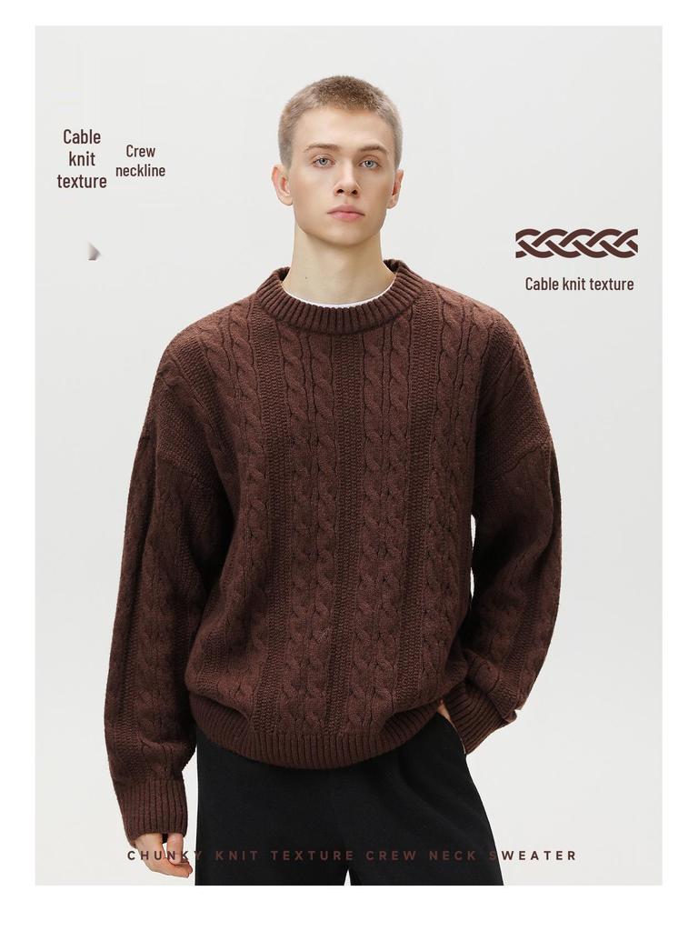 Мужской текстурированный свитер с кабельным узором и круглым вырезом - Трендовый толстый пуловер для осени/зимы, базовая универсальная верхняя одежда