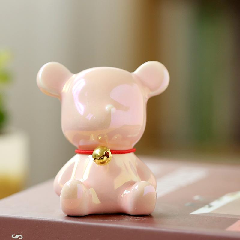 Гальванизированная керамическая скульптура свирепого медведя для рабочего стола, маленькое украшение для интерьера автомобиля, подарочная мультяшная творческая маленькая кукла