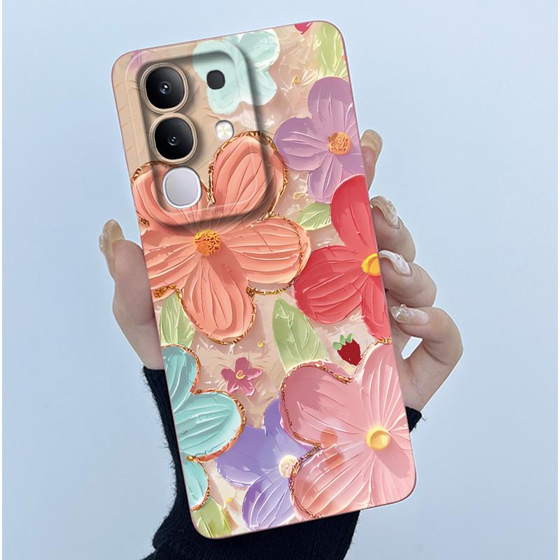 Чехол для телефона Vivo Y29 4G Модный Минимализм Масляная Живопись Цветок Мягкий Жидкий Силикон Задняя Крышка Для Vivo Y 29 4G Fundas