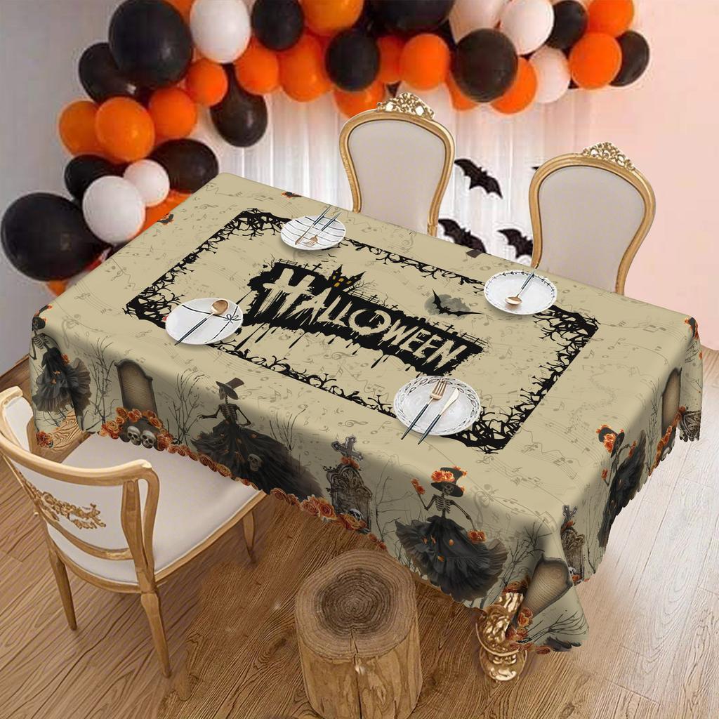 Halloween Themed Tablecloth European Retro Pumpkin Skeleton Witch Decorating Table Cloth Party Atmosphere Setting Table Cloth