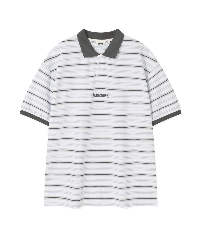 WACKY WILLY Striped Collared T-Shirt White