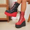 11CM New Design Women Punk Gothic Motorcycle Boots Platform Chunky High Heel Ankle Boot Ladies Cool Wedge Black Red Female Shoes
