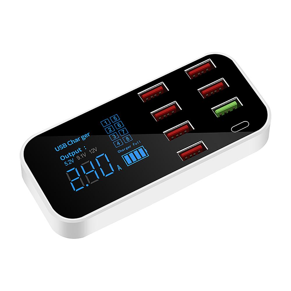 A9S+ 8 Port Car Charger with LED Display TypeC QC3.0 Quick Charging Intelligent Portable Safe