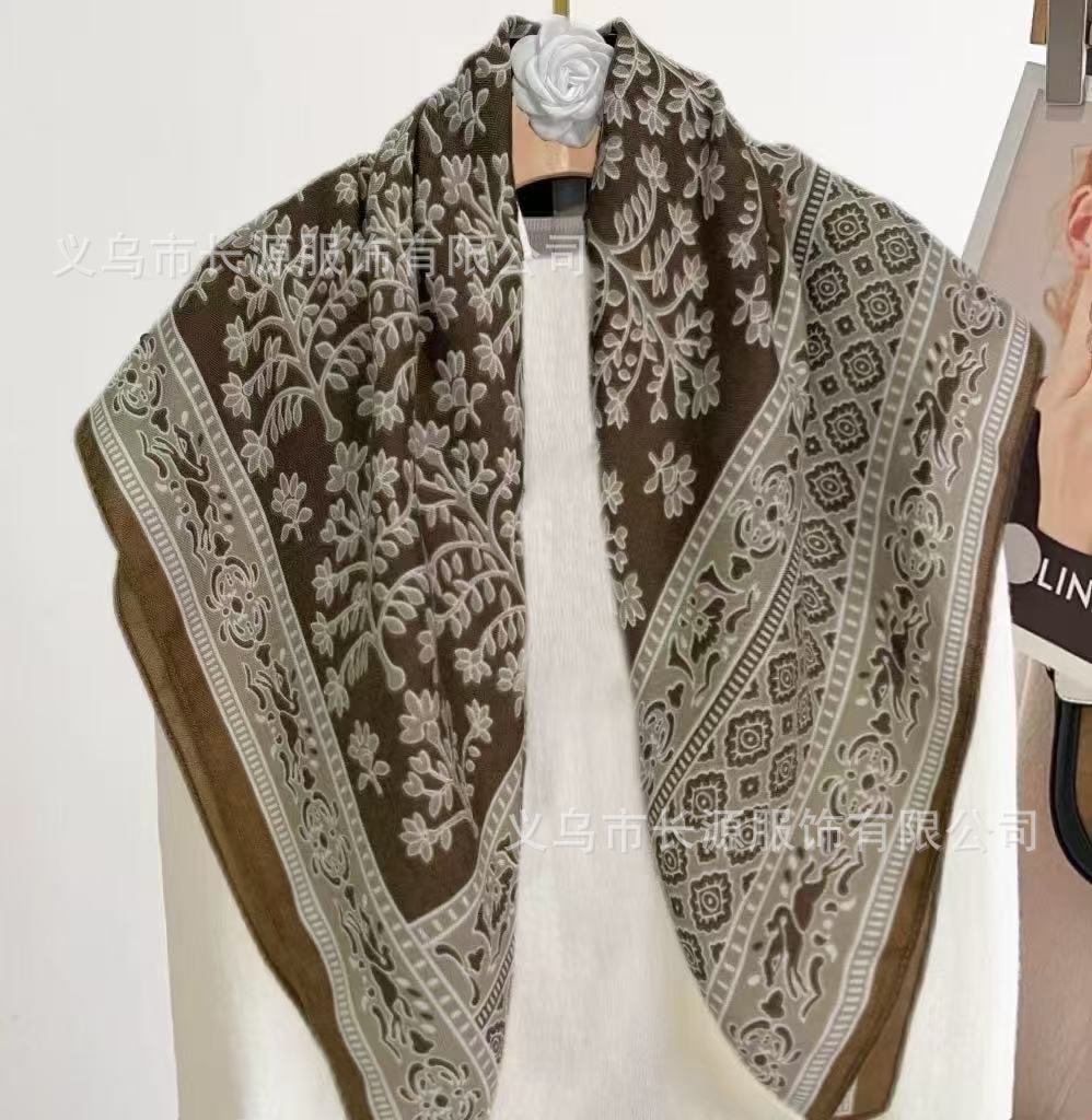 Summer new art academy style silk cotton square scarf elegant versatile fashion literary air conditioning room flower silk scarf women