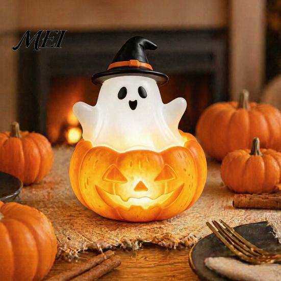 Autumn Seasonal Home Decor Halloween Cute Light Up Ghost Decoration, Small Statue Night Light, LED for Kids Room Resin Table Decoration Indoor,