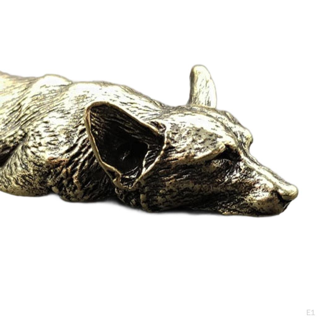Латунная маленькая статуя щенка вельш-корги 8,2x3,1x1,5 см, очаровательный миниатюрный столик для чая и кунг-фу для домашних животных