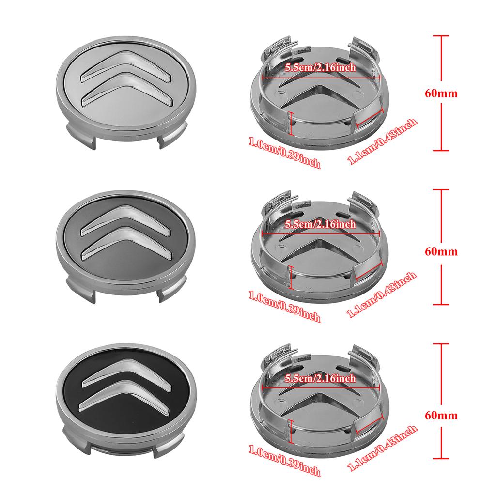 4Pcs Wheel Centre Hub Caps Black Car Hubcap Cover Auto Badge Accessories For Citroen C1 C3 C4 DS3 VTS C-ELYSEE Aircross Picasso