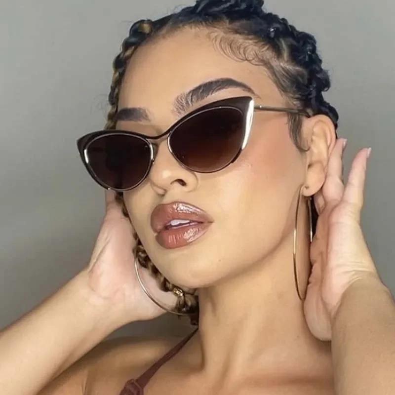 Outdoor Gradient Cat Eye Sunglasses Women Men Colorful Minimalist Sun Glasses Mirror Black Colors Designer Brand Fashion