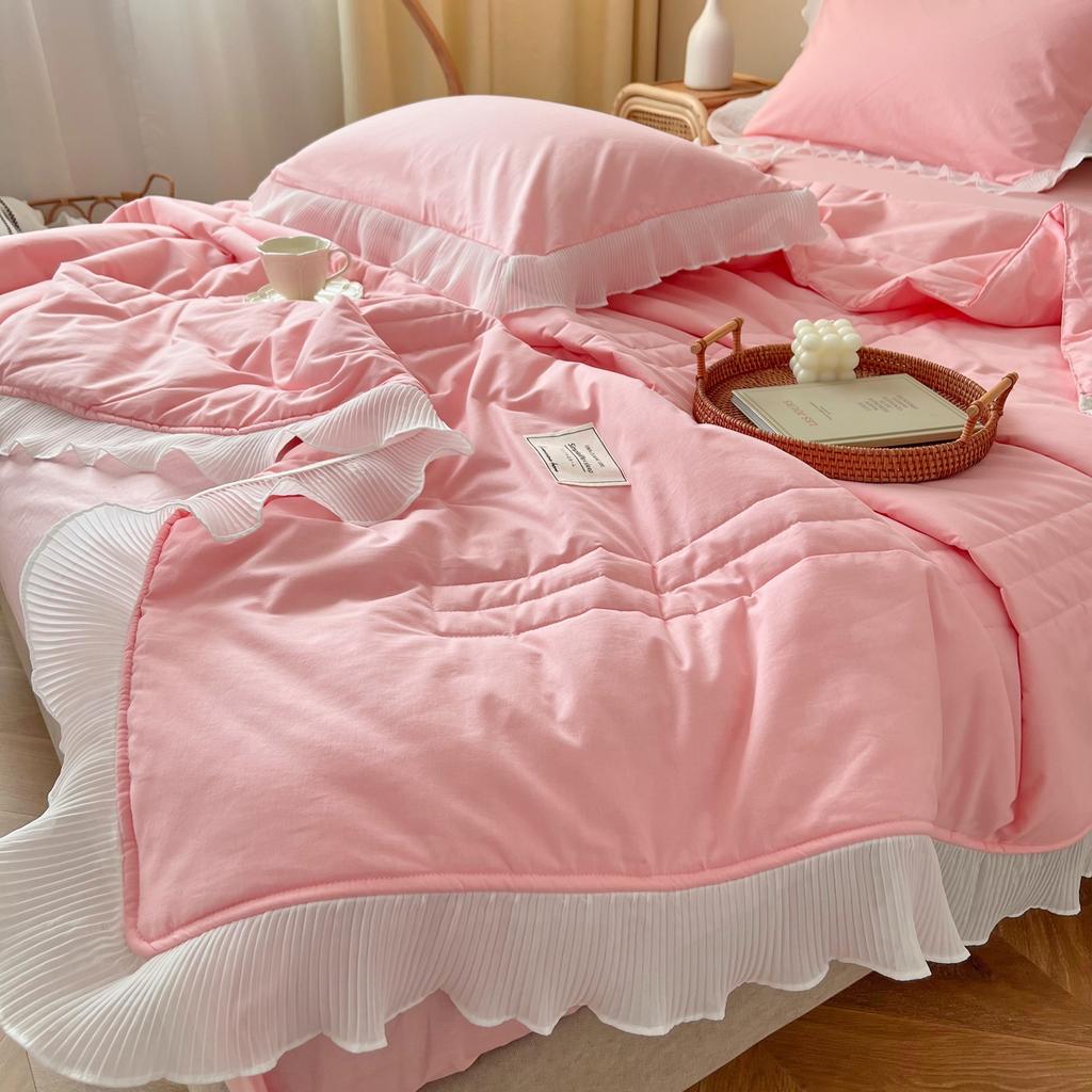 Summer Solid Thin Quilt Washable Pink Skirt Summer Bedspreads For Double Bed Comforter Microfiber Lightweight Blanket