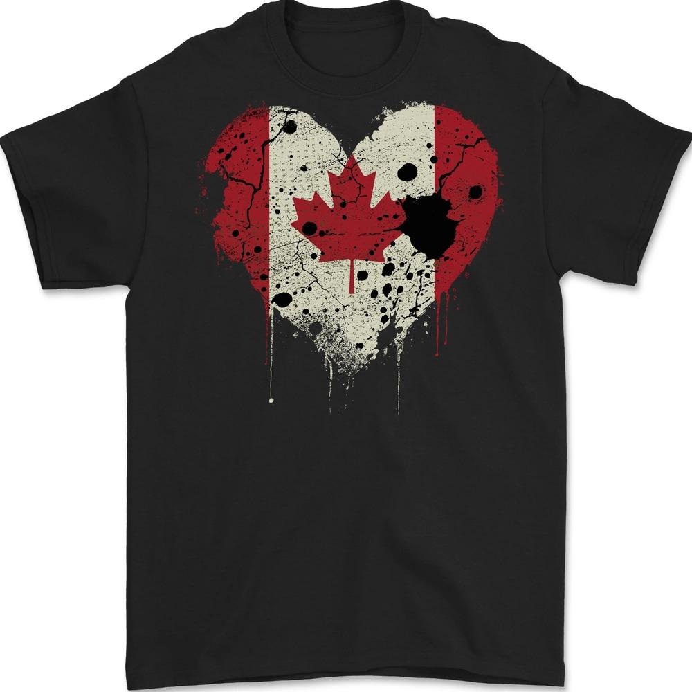 Love Canada Heart Flag Creative Design Tshirt Canadian Day Unisex T Shirt Patriotism Daily Life Casual Men Women Cotton Tee Top