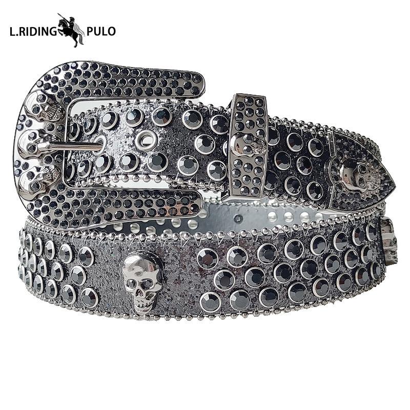 Модный ремень с черепом Мужской Женский Ремень со стразами Панк Хип-хоп Кожаный ремень Джинсы Платье Блестящая пряжка для ремня